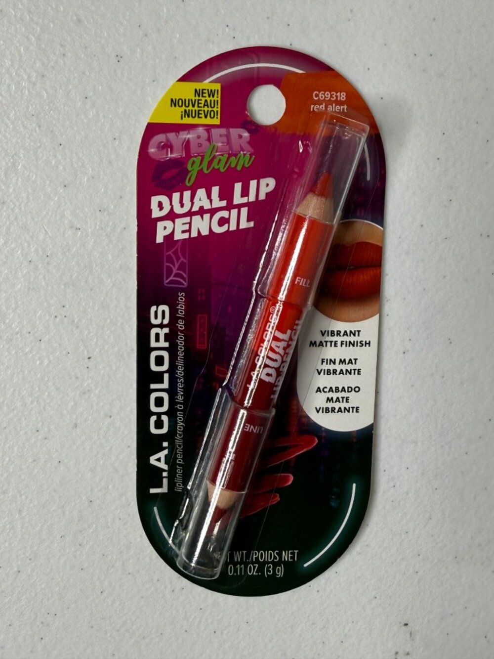 LA Colors Cyber Glam Dual Lip Pencil Red Alert Matte Red